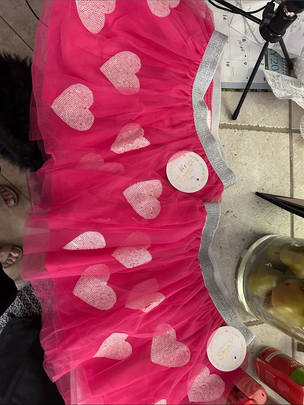 Wink Hot Pink Tulle Heart Dance Tutu Skirt with Silver Waistband